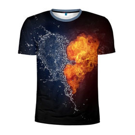 Мужская футболка 3D спортивная с принтом Water and flames heart в Курске, 100% полиэстер с улучшенными характеристиками | приталенный силуэт, круглая горловина, широкие плечи, сужается к линии бедра | вода | огонь огонь и вода | пар | прикольное | разное | сердце