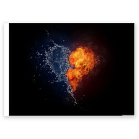 Поздравительная открытка с принтом Water and flames heart в Курске, 100% бумага | плотность бумаги 280 г/м2, матовая, на обратной стороне линовка и место для марки
 | вода | огонь огонь и вода | пар | прикольное | разное | сердце