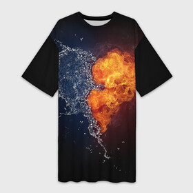 Платье-футболка 3D с принтом water and flames heart в Курске,  |  | вода | огонь огонь и вода | пар | прикольное | разное | сердце