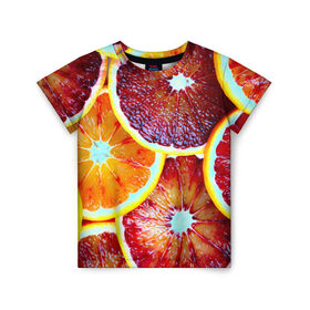 Детская футболка 3D с принтом Цитрус в Курске, 100% гипоаллергенный полиэфир | прямой крой, круглый вырез горловины, длина до линии бедер, чуть спущенное плечо, ткань немного тянется | апельсин | фрукты | цитрус