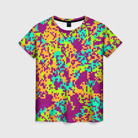 Женская футболка 3D с принтом Пиксели в Курске, 100% полиэфир ( синтетическое хлопкоподобное полотно) | прямой крой, круглый вырез горловины, длина до линии бедер | minecraft | new | иллюзии | красный | пиксели