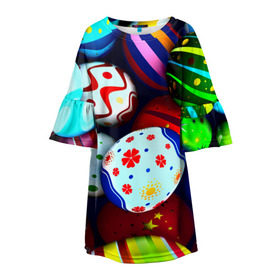Детское платье 3D с принтом Пасха в Курске, 100% полиэстер | прямой силуэт, чуть расширенный к низу. Круглая горловина, на рукавах — воланы | разноцветный | яйца | яркий