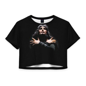 Женская футболка 3D укороченная с принтом Фредди Меркьюри в Курске, 100% полиэстер | круглая горловина, длина футболки до линии талии, рукава с отворотами | freddie mercury | queen. | автор песен | британский | вокалист | певец | рок группа | фредди меркьюри