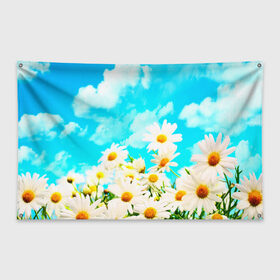 Флаг-баннер с принтом Ромашки в Курске, 100% полиэстер | размер 67 х 109 см, плотность ткани — 95 г/м2; по краям флага есть четыре люверса для крепления | весна | лето