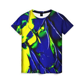 Женская футболка 3D с принтом Брызги красок в Курске, 100% полиэфир ( синтетическое хлопкоподобное полотно) | прямой крой, круглый вырез горловины, длина до линии бедер | мазки | цветные