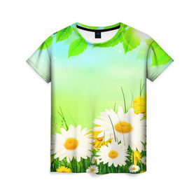 Женская футболка 3D с принтом Полевая ромашка в Курске, 100% полиэфир ( синтетическое хлопкоподобное полотно) | прямой крой, круглый вырез горловины, длина до линии бедер | лето | цветы