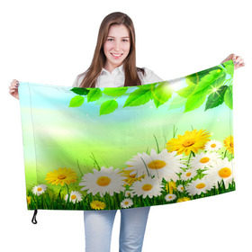 Флаг 3D с принтом Полевая ромашка в Курске, 100% полиэстер | плотность ткани — 95 г/м2, размер — 67 х 109 см. Принт наносится с одной стороны | лето | цветы