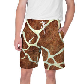Мужские шорты 3D с принтом Жирафик в Курске,  полиэстер 100% | прямой крой, два кармана без застежек по бокам. Мягкая трикотажная резинка на поясе, внутри которой широкие завязки. Длина чуть выше колен | Тематика изображения на принте: жираф | жирафик | текстуры