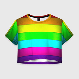 Женская футболка 3D укороченная с принтом Rainbow в Курске, 100% полиэстер | круглая горловина, длина футболки до линии талии, рукава с отворотами | 