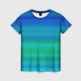 Женская футболка 3D с принтом Аквамарин в Курске, 100% полиэфир ( синтетическое хлопкоподобное полотно) | прямой крой, круглый вырез горловины, длина до линии бедер | аквамарин | зелёный | море | полосы | синий