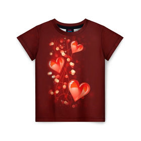 Детская футболка 3D с принтом Сердца в Курске, 100% гипоаллергенный полиэфир | прямой крой, круглый вырез горловины, длина до линии бедер, чуть спущенное плечо, ткань немного тянется | love is | девушкам | любовь | сердца