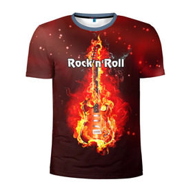 Мужская футболка 3D спортивная с принтом Rock`n`Roll в Курске, 100% полиэстер с улучшенными характеристиками | приталенный силуэт, круглая горловина, широкие плечи, сужается к линии бедра | rocknroll | гитара | музыка | рок