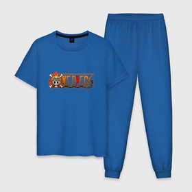 Мужская пижама хлопок с принтом One Piece - logo Ace в Курске, 100% хлопок | брюки и футболка прямого кроя, без карманов, на брюках мягкая резинка на поясе и по низу штанин
 | ван пис | лого | луффи | мугивара | пираты | эйс