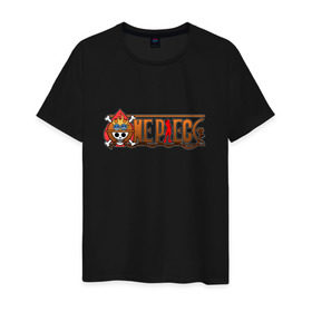 Мужская футболка хлопок с принтом One Piece - logo Ace в Курске, 100% хлопок | прямой крой, круглый вырез горловины, длина до линии бедер, слегка спущенное плечо. | Тематика изображения на принте: ван пис | лого | луффи | мугивара | пираты | эйс