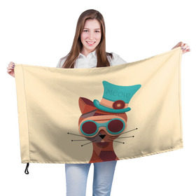 Флаг 3D с принтом Steampunk Cat в Курске, 100% полиэстер | плотность ткани — 95 г/м2, размер — 67 х 109 см. Принт наносится с одной стороны | кот | коты | кошки | стимпанк