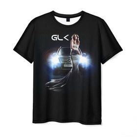 Мужская футболка 3D с принтом Mersedes GLK в Курске, 100% полиэфир | прямой крой, круглый вырез горловины, длина до линии бедер | glk | mersedes | автомобиль | девушка | мерседес