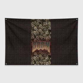 Флаг-баннер с принтом Doom classik 2 в Курске, 100% полиэстер | размер 67 х 109 см, плотность ткани — 95 г/м2; по краям флага есть четыре люверса для крепления | заклепки | метал | череп