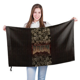 Флаг 3D с принтом Doom classik 2 в Курске, 100% полиэстер | плотность ткани — 95 г/м2, размер — 67 х 109 см. Принт наносится с одной стороны | заклепки | метал | череп