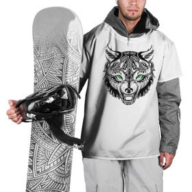 Накидка на куртку 3D с принтом Татуировка волка в Курске, 100% полиэстер |  | голова волка | животное тотема | тату волка