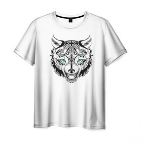 Мужская футболка 3D с принтом Татуировка волка в Курске, 100% полиэфир | прямой крой, круглый вырез горловины, длина до линии бедер | Тематика изображения на принте: голова волка | животное тотема | тату волка