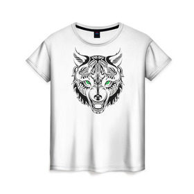 Женская футболка 3D с принтом Татуировка волка в Курске, 100% полиэфир ( синтетическое хлопкоподобное полотно) | прямой крой, круглый вырез горловины, длина до линии бедер | голова волка | животное тотема | тату волка