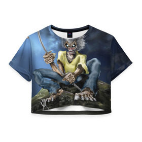 Женская футболка 3D укороченная с принтом FISHING в Курске, 100% полиэстер | круглая горловина, длина футболки до линии талии, рукава с отворотами | iron maiden | rock | рок | череп