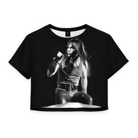Женская футболка 3D укороченная с принтом Sing в Курске, 100% полиэстер | круглая горловина, длина футболки до линии талии, рукава с отворотами | iron maiden | rock | рок | череп