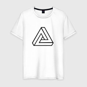Мужская футболка хлопок с принтом Невозможный треугольник в Курске, 100% хлопок | прямой крой, круглый вырез горловины, длина до линии бедер, слегка спущенное плечо. | оптическая иллюзия