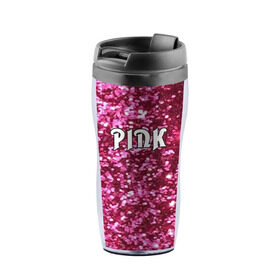 Термокружка-непроливайка с принтом Pink в Курске, внутренняя часть — пищевой пластик, наружная часть — прозрачный пластик, между ними — полиграфическая вставка с рисунком | объем — 350 мл, герметичная крышка | pink | гламур | девушка | розовый