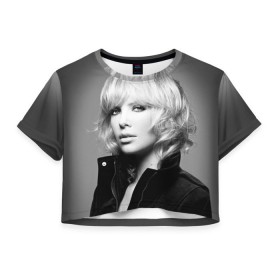 Женская футболка 3D укороченная с принтом Шарлиз Терон в Курске, 100% полиэстер | круглая горловина, длина футболки до линии талии, рукава с отворотами | charlize theron | американская | киноактриса | модель | шарлиз терон
