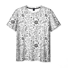 Мужская футболка 3D с принтом Цветочки-травушки в Курске, 100% полиэфир | прямой крой, круглый вырез горловины, длина до линии бедер | листья | природа | ромашки | цветы