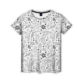 Женская футболка 3D с принтом Цветочки-травушки в Курске, 100% полиэфир ( синтетическое хлопкоподобное полотно) | прямой крой, круглый вырез горловины, длина до линии бедер | листья | природа | ромашки | цветы