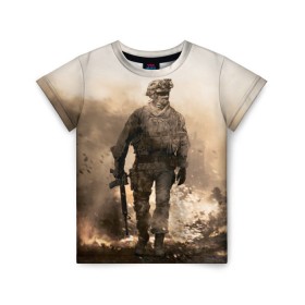 Детская футболка 3D с принтом Call of Duty в Курске, 100% гипоаллергенный полиэфир | прямой крой, круглый вырез горловины, длина до линии бедер, чуть спущенное плечо, ткань немного тянется | Тематика изображения на принте: call of duty | cod | modern | mw2 | warfare