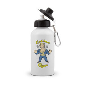 Бутылка спортивная с принтом Fallout golden gym в Курске, металл | емкость — 500 мл, в комплекте две пластиковые крышки и карабин для крепления | Тематика изображения на принте: 