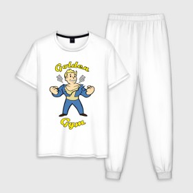 Мужская пижама хлопок с принтом Fallout golden gym в Курске, 100% хлопок | брюки и футболка прямого кроя, без карманов, на брюках мягкая резинка на поясе и по низу штанин
 | 