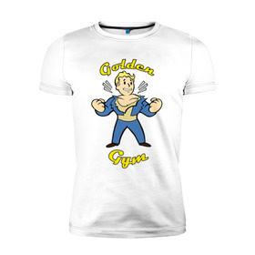 Мужская футболка премиум с принтом Fallout golden gym в Курске, 92% хлопок, 8% лайкра | приталенный силуэт, круглый вырез ворота, длина до линии бедра, короткий рукав | 