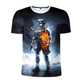 Мужская футболка 3D спортивная с принтом Battlefield в Курске, 100% полиэстер с улучшенными характеристиками | приталенный силуэт, круглая горловина, широкие плечи, сужается к линии бедра | 3 | battlefield | батла | игра