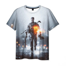 Мужская футболка 3D с принтом Battlefield в Курске, 100% полиэфир | прямой крой, круглый вырез горловины, длина до линии бедер | battlefield | батла | боец | воин | игра | солдат
