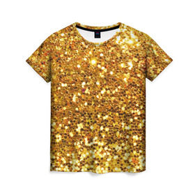 Женская футболка 3D с принтом Золотое мерцание в Курске, 100% полиэфир ( синтетическое хлопкоподобное полотно) | прямой крой, круглый вырез горловины, длина до линии бедер | зеркала | золотая россыпь | золото | золотое | мерцание | свет | яркий