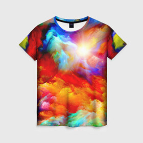 Женская футболка 3D с принтом Солнце в Курске, 100% полиэфир ( синтетическое хлопкоподобное полотно) | прямой крой, круглый вырез горловины, длина до линии бедер | краски | небо | облака | разноцветные | солнце | цветные | яркие