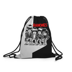 Рюкзак-мешок 3D с принтом Ramones 1 в Курске, 100% полиэстер | плотность ткани — 200 г/м2, размер — 35 х 45 см; лямки — толстые шнурки, застежка на шнуровке, без карманов и подкладки | Тематика изображения на принте: joey ramone | punk | джоуи рамон | панк | рамонез | рамонес