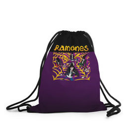 Рюкзак-мешок 3D с принтом Ramones 4 в Курске, 100% полиэстер | плотность ткани — 200 г/м2, размер — 35 х 45 см; лямки — толстые шнурки, застежка на шнуровке, без карманов и подкладки | Тематика изображения на принте: joey ramone | punk | джоуи рамон | панк | рамонез | рамонес