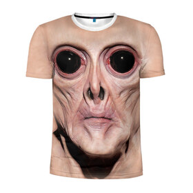 Мужская футболка 3D спортивная с принтом Пришелец в Курске, 100% полиэстер с улучшенными характеристиками | приталенный силуэт, круглая горловина, широкие плечи, сужается к линии бедра | взгляд | вселенная | инопланетянин | космос | пришелец