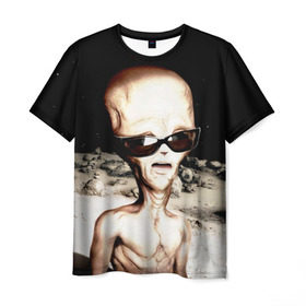 Мужская футболка 3D с принтом Пришелец в Курске, 100% полиэфир | прямой крой, круглый вырез горловины, длина до линии бедер | инопланетянин | космос | очки | пришелец