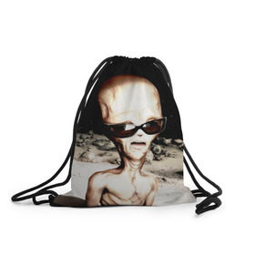 Рюкзак-мешок 3D с принтом Пришелец в Курске, 100% полиэстер | плотность ткани — 200 г/м2, размер — 35 х 45 см; лямки — толстые шнурки, застежка на шнуровке, без карманов и подкладки | инопланетянин | космос | очки | пришелец