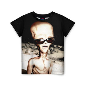 Детская футболка 3D с принтом Пришелец в Курске, 100% гипоаллергенный полиэфир | прямой крой, круглый вырез горловины, длина до линии бедер, чуть спущенное плечо, ткань немного тянется | инопланетянин | космос | очки | пришелец
