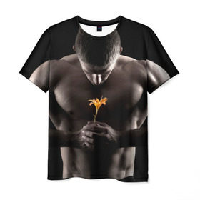 Мужская футболка 3D с принтом Цветок в Курске, 100% полиэфир | прямой крой, круглый вырез горловины, длина до линии бедер | культурист | мужчина | мышцы | парень | подарок | спортсмен | цветок