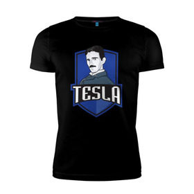 Мужская футболка премиум с принтом Никола Тесла в Курске, 92% хлопок, 8% лайкра | приталенный силуэт, круглый вырез ворота, длина до линии бедра, короткий рукав | Тематика изображения на принте: tesla