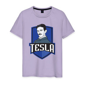 Мужская футболка хлопок с принтом Никола Тесла в Курске, 100% хлопок | прямой крой, круглый вырез горловины, длина до линии бедер, слегка спущенное плечо. | Тематика изображения на принте: tesla