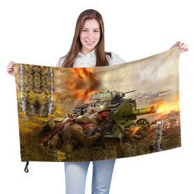 Флаг 3D с принтом День победы в Курске, 100% полиэстер | плотность ткани — 95 г/м2, размер — 67 х 109 см. Принт наносится с одной стороны | 9 мая | war | военная техника | война | день победы | за родину | солдаты | техника